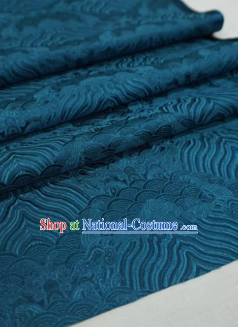 Peacock Blue Chinese Traditional Design Brocade Fabric Ancient Hanfu Cloth Classical Waves Pattern Material