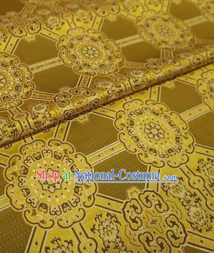 Golden Chinese Tibetan Dress Cloth Classical Rosette Pattern Material Traditional Design Brocade Fabric