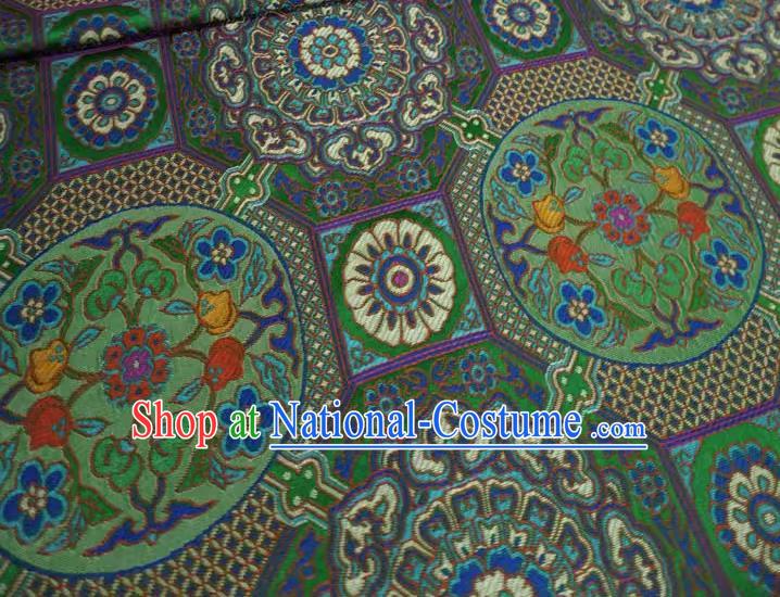 Green China Classical Rosette Plum Pattern Material Traditional Design Brocade Fabric Tibetan Costume Cloth