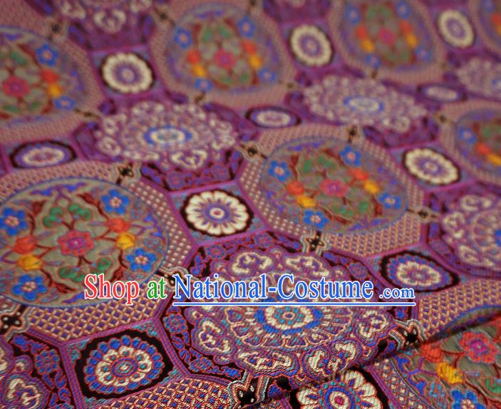 Purple China Traditional Design Brocade Fabric Tibetan Costume Cloth Classical Rosette Pattern Material