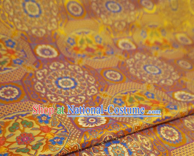 Golden China Tibetan Costume Cloth Classical Rosette Pattern Material Traditional Design Brocade Fabric