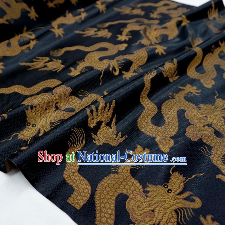 Black China Traditional Design Brocade Fabric Tang Suit Cloth Classical Giant Dragon Pattern Material