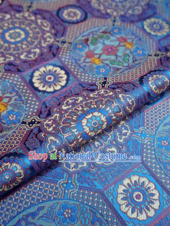 Blue Classical Rosette Pattern Material China Traditional Design Brocade Fabric Tibetan Costume Cloth