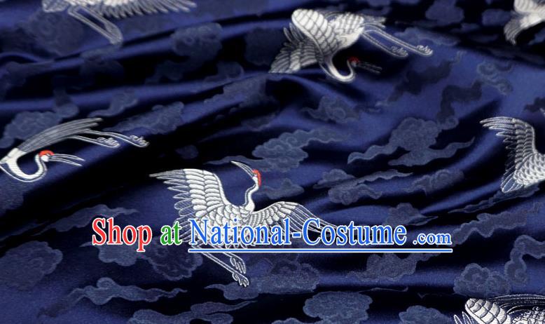 Dark Blue China Traditional Design Brocade Fabric Tang Suit Cloth Classical Cranes Pattern Material