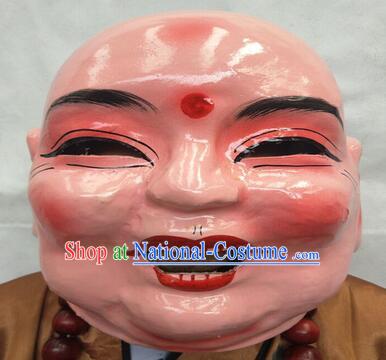 Handmade Da Tou Fut Mask Chinese New Year Parade Happy Monk Mask