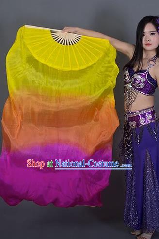 Top Belly Dance Long Ribbon Fan Handmade Gradient Pure Silk Fan Classical Dance Fan