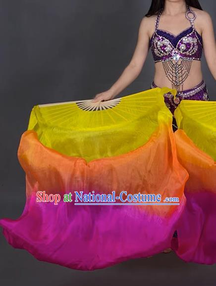 Top Belly Dance Long Ribbon Fan Handmade Gradient Pure Silk Fan Classical Dance Fan