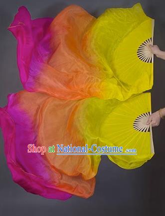 Top Belly Dance Long Ribbon Fan Handmade Gradient Pure Silk Fan Classical Dance Fan