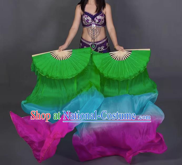 Top Belly Dance Long Ribbon Fan Handmade Gradient Pure Silk Fan China Classical Dance Fan