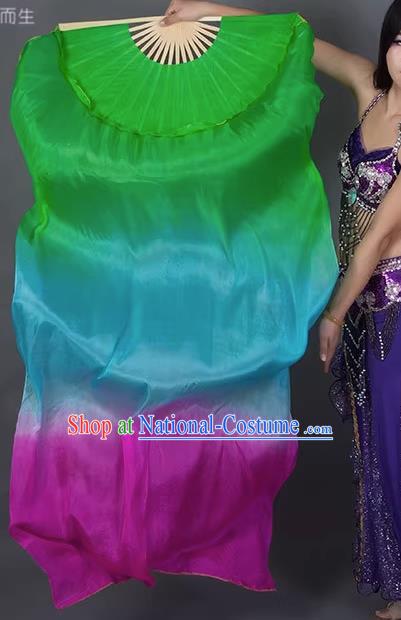 Top Belly Dance Long Ribbon Fan Handmade Gradient Pure Silk Fan China Classical Dance Fan