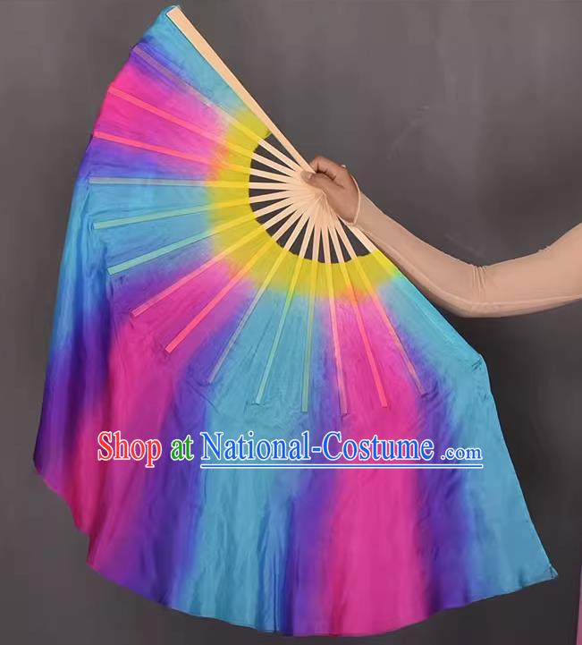 China Yangko Dance Double Sides Fan Handmade Pure Silk Fan Classical Dance Colorful Fan