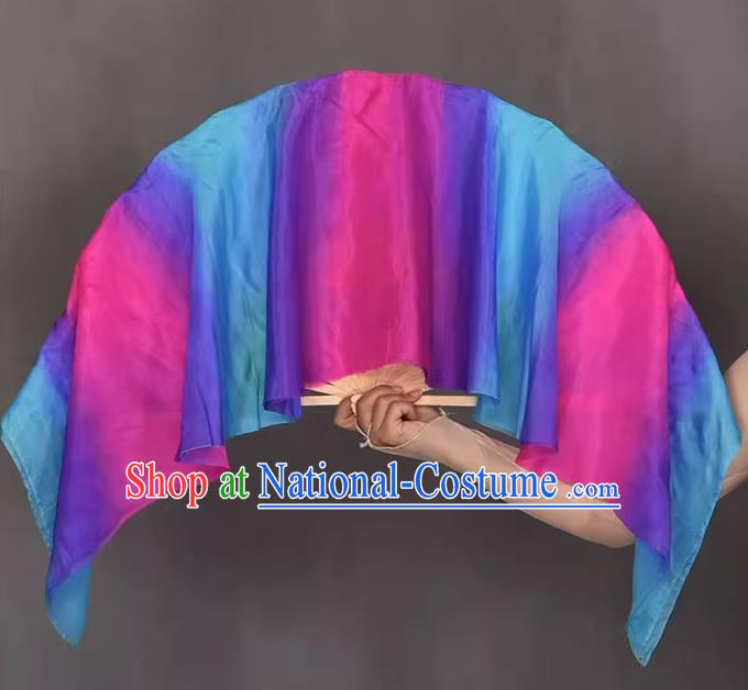 China Yangko Dance Double Sides Fan Handmade Pure Silk Fan Classical Dance Colorful Fan