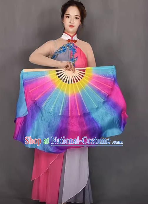 China Yangko Dance Double Sides Fan Handmade Pure Silk Fan Classical Dance Colorful Fan