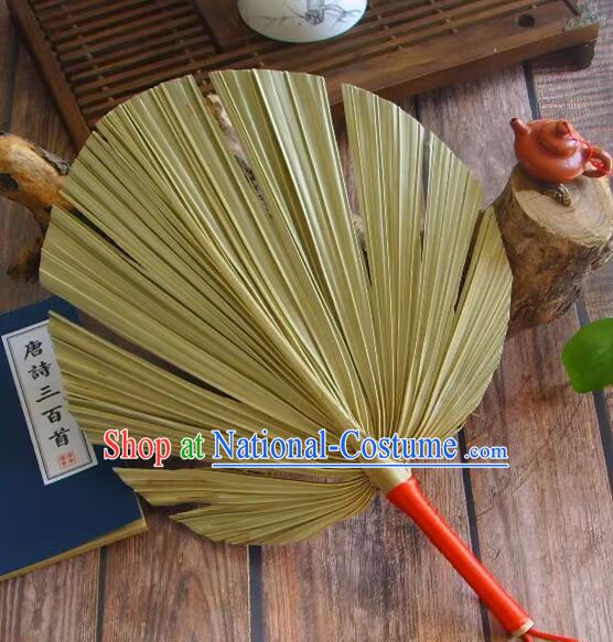 Chinese Buddha Jih Ji Gong Fan Handmade Folk Dance Fan Traditional Cattail Leaf Fan