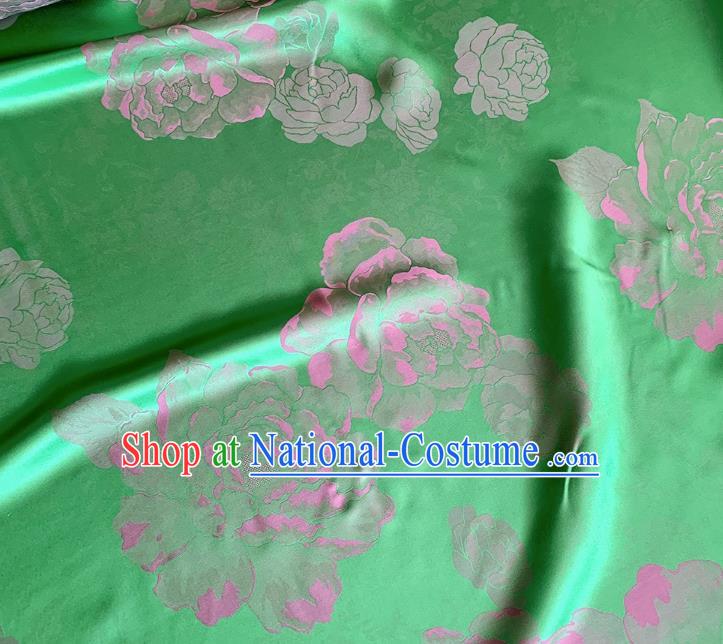 Green and Pink China Qipao Mulberry Silk Material Cheongsam Satin Fabric Traditional Peony Design Jacquard Cloth