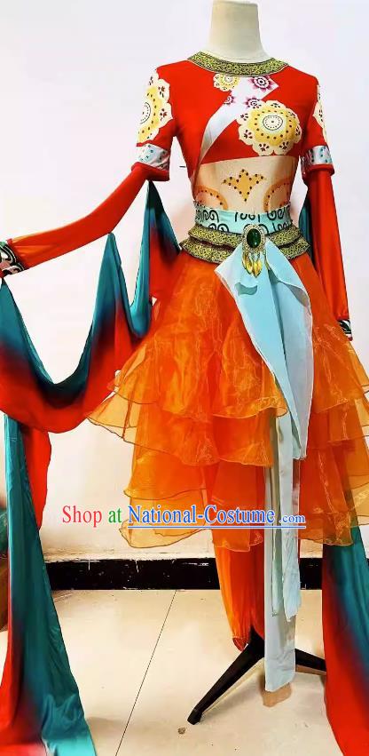 China Flying Apsaras Stage Performance Costume Classical Dance Red Outfit Women Group Dance Clothing