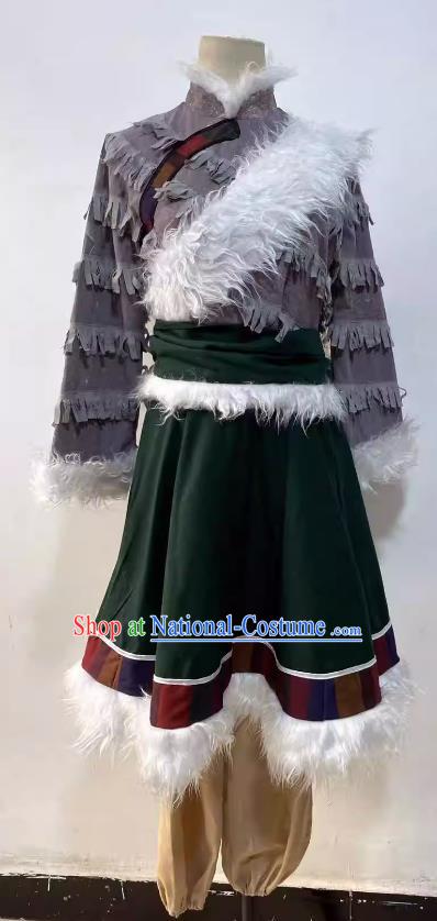 China Zang Nationality Stage Performance Costume Ethnic Dance Outfit Tibetan Women Group Dance Clothing