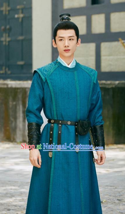 China Romantic Drama Destined Chang Feng Du Gu Jiu Si Blue Robes Song Dynasty Young Warrior Garment Costumes