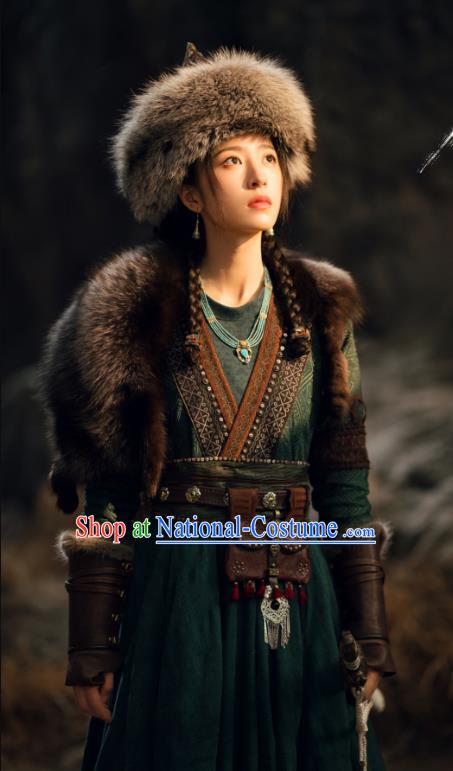 China Ancient Female Warrior Garment Costumes Mystery Drama Young Blood Zhao Jian Clothing and Headdress