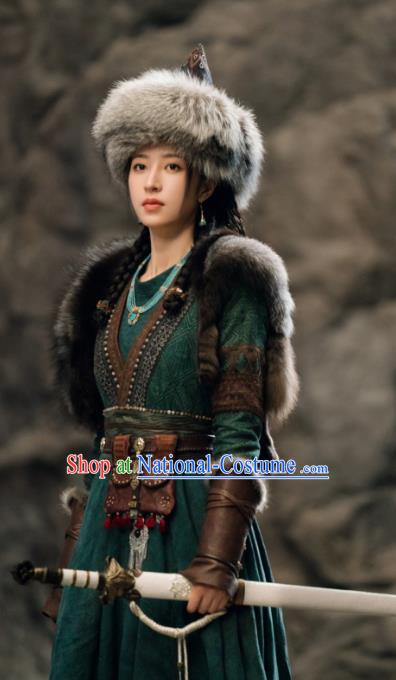 China Ancient Female Warrior Garment Costumes Mystery Drama Young Blood Zhao Jian Clothing and Headdress