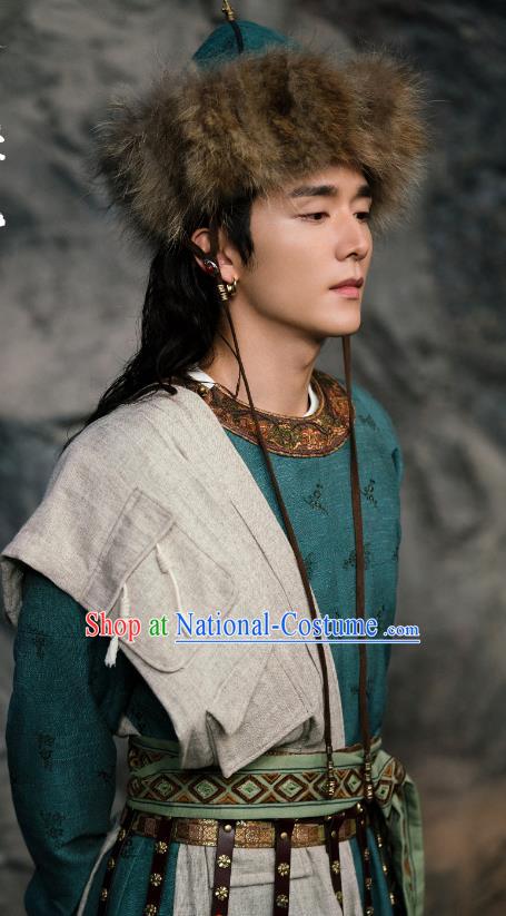 China Mystery Drama Young Blood Yuan Zhong Xin Clothing Ancient Warrior Garment Costumes and Headdress