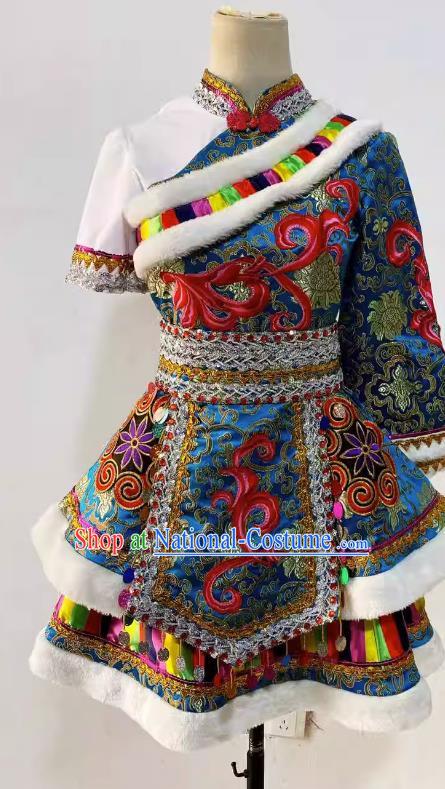 Chinese Children Stage Performance Clothing Zang Nationality Dance Dress Tibetan Ethnic Dance Costume