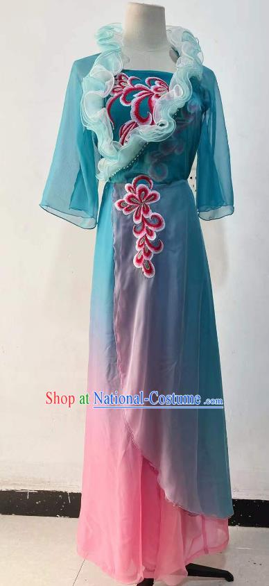 Chinese Woman Hanfu Dance Blue Dress Classical Dance Costume Dance Championship Stage Performance Clothing