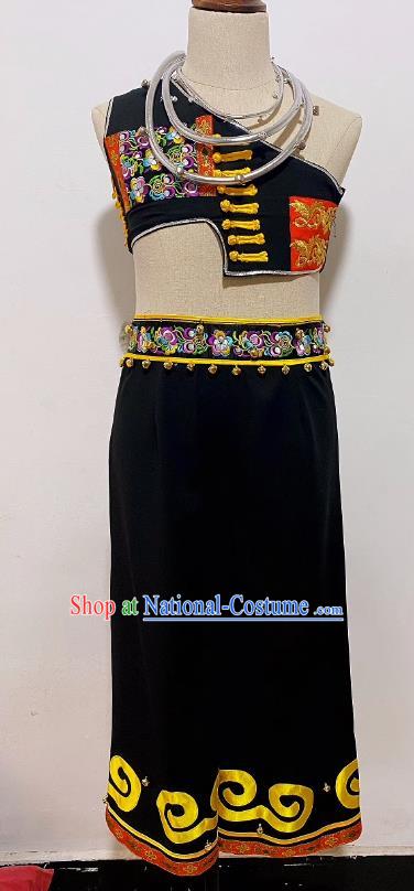 Professional Ethnic Performance Clothing Chinese Yi Nationality Children Black Outfit Folk Dance Costume