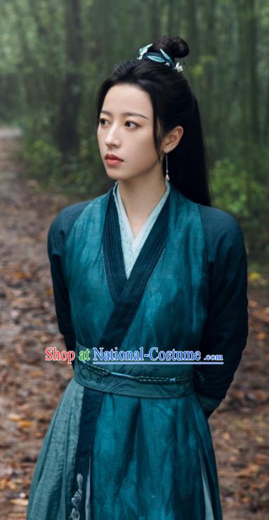 China Ancient Song Dynasty Heroine Garment Costumes Mystery TV Series Young Blood Swordswoman Zhao Jian Green Clothing