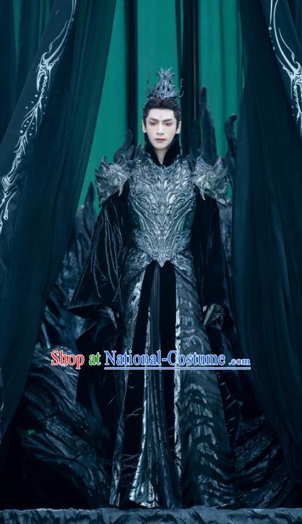 China Ancient General Garment Costumes Xianxia Drama Till The End of The Moon Demon Lord Tantai Jin Black Armor Set