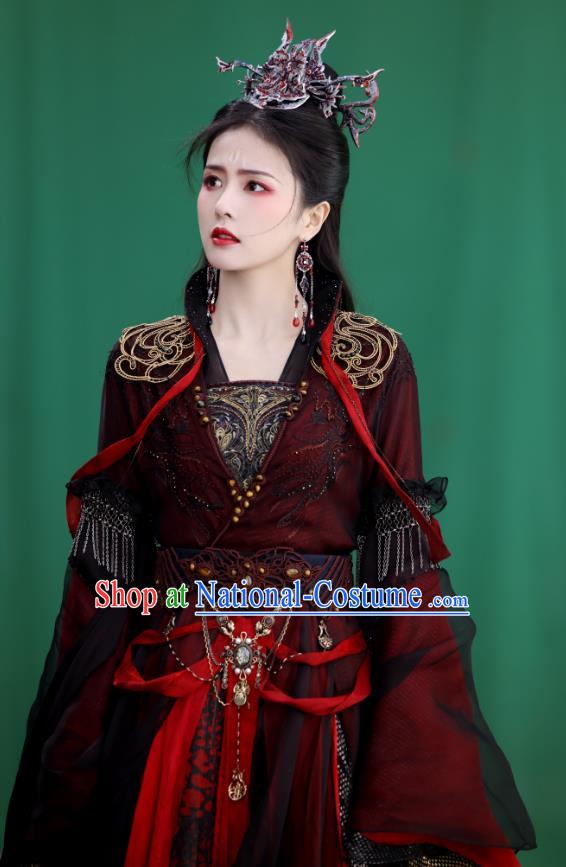 China Xianxia Drama Ancient Swordswoman Dark Red Costumes Till The End of The Moon Princess Li Susu Dresses