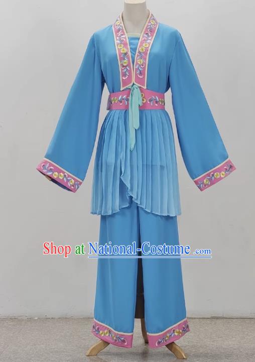 Blue Drama Costumes Tea Picking Opera Girl Costumes Costumes Huangmei Opera Costumes