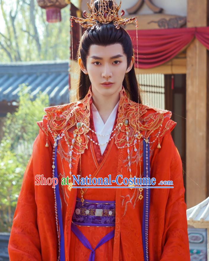 China Ancient King Wedding Costumes Till The End of The Moon Xianxia Drama Prince Xiao Lin Red Clothing