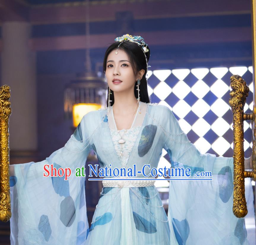 TV Series Till The End of The Moon Ye Xi Wu Costumes China Xianxia Drama Ancient Fairy Princess Blue Dresses