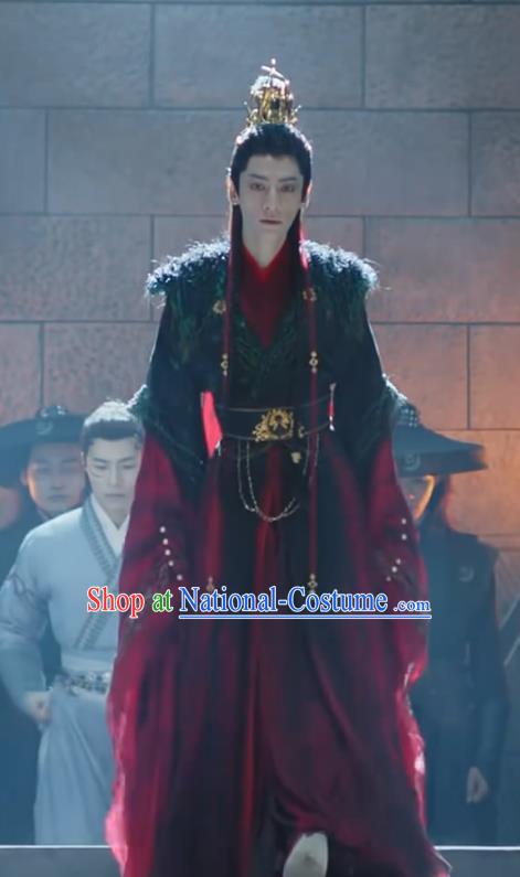 China Xianxia Drama Ancient Demon Lord Dark Red Clothing TV Series Till The End of The Moon King Tantai Jin Costumes