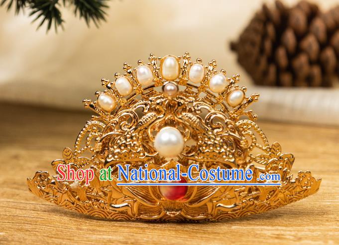 Handmade Tang Dynasty Headpiece Hanfu Hair Jewelry China Ancient Empress Golden Hair Comb