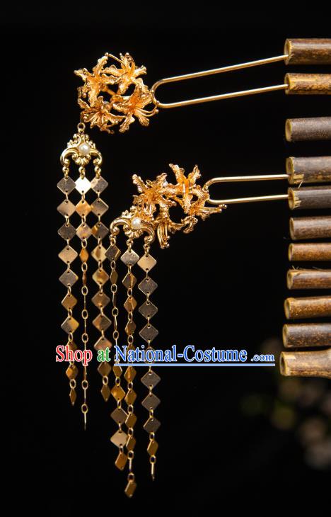 China Ancient Empress Tassel Hairpins Handmade Tang Dynasty Headpieces Hanfu Hair Jewelries