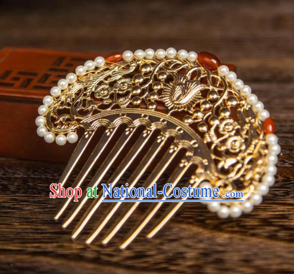 China Hanfu Hair Comb Ancient Empress Hairpin Handmade Tang Dynasty Pearls Headpiece