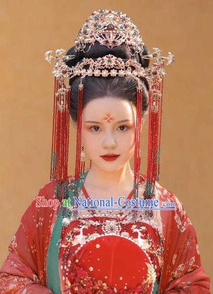 China Hanfu Wedding Headdress Ancient Empress Hair Jewelries Handmade Tang Dynasty Phoenix Coronet Complete Set