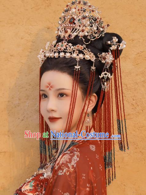 China Hanfu Wedding Headdress Ancient Empress Hair Jewelries Handmade Tang Dynasty Phoenix Coronet Complete Set