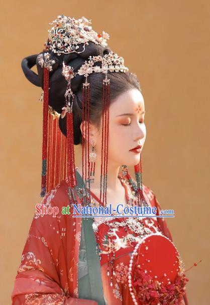 China Hanfu Wedding Headdress Ancient Empress Hair Jewelries Handmade Tang Dynasty Phoenix Coronet Complete Set