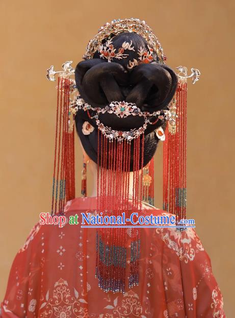 China Hanfu Wedding Headdress Ancient Empress Hair Jewelries Handmade Tang Dynasty Phoenix Coronet Complete Set