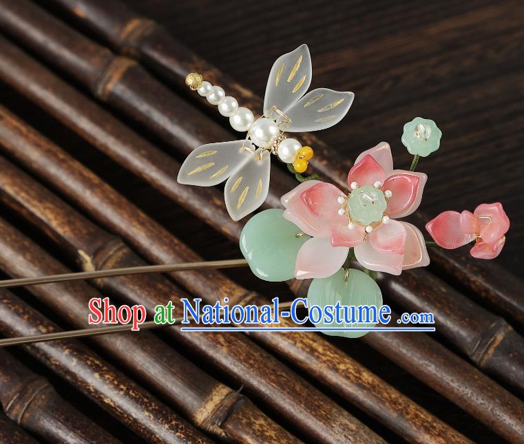 China Ancient Princess Hair Jewelry Handmade Song Dynasty Lotus Dragonfly Hairpin Hanfu Hair Stick