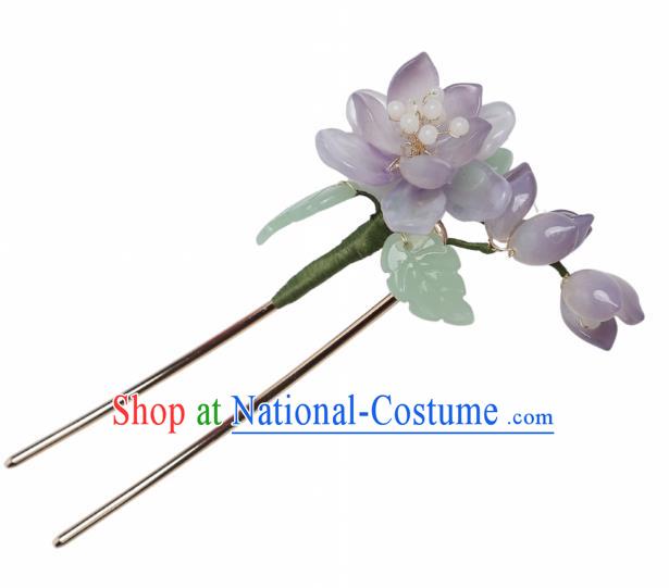 China Hanfu Grass Hair Stick Ancient Princess Hair Jewelry Handmade Song Dynasty Lilac Lotus Hairpin