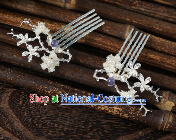 China Hanfu Plum Hair Combs Ancient Young Woman Hair Jewelries Handmade Song Dynasty Princess Hairpins