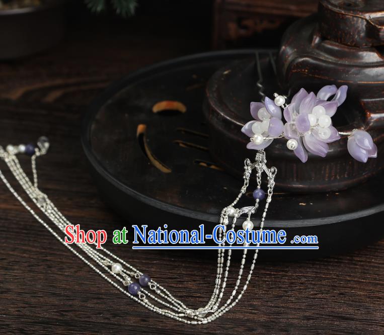 China Handmade Song Dynasty Princess Lotus Hairpin Hanfu Long Tassel Hair Comb Ancient Young Woman Hair Jewelry