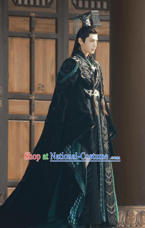 Xianxia TV Series Till The End of The Moon Demon Lord Tantai Jin Replica Clothing China Ancient King Dark Green Costumes