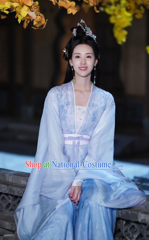 China Ancient Goddess Blue Dress Costumes Xianxia TV Series Till The End of The Moon Princess Ye Bingchang Replica Clothing