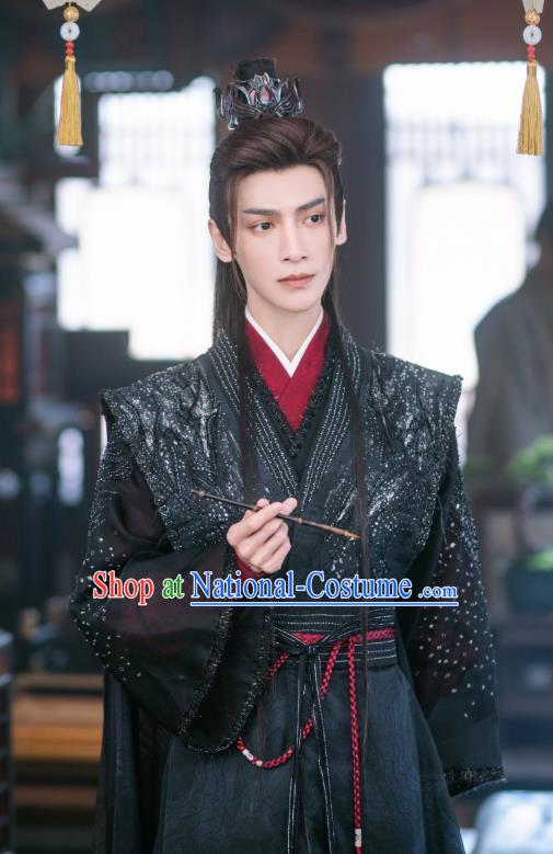 Xianxia TV Series Till The End of The Moon Tantai Jin Black Clothing China Ancient Demon Lord Replica Costumes