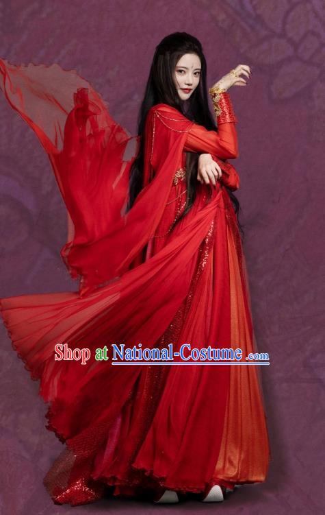 Till The End of The Moon Nine Tail Fox Fairy Pian Ran Replica Clothing China Xianxia TV Series Ancient Swordswoman Red Dress